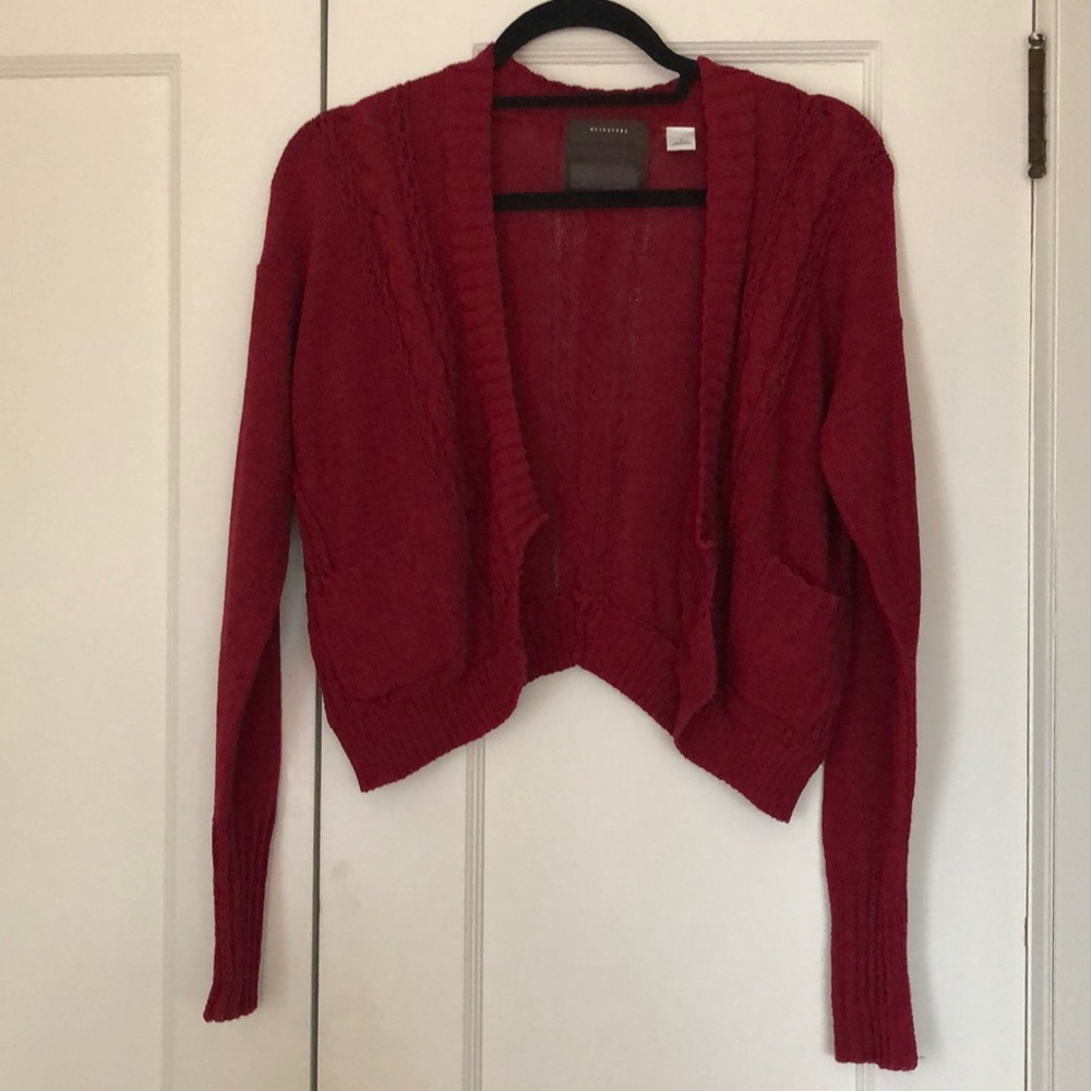 Anthropologie burgundy cropped cardigan, size m.